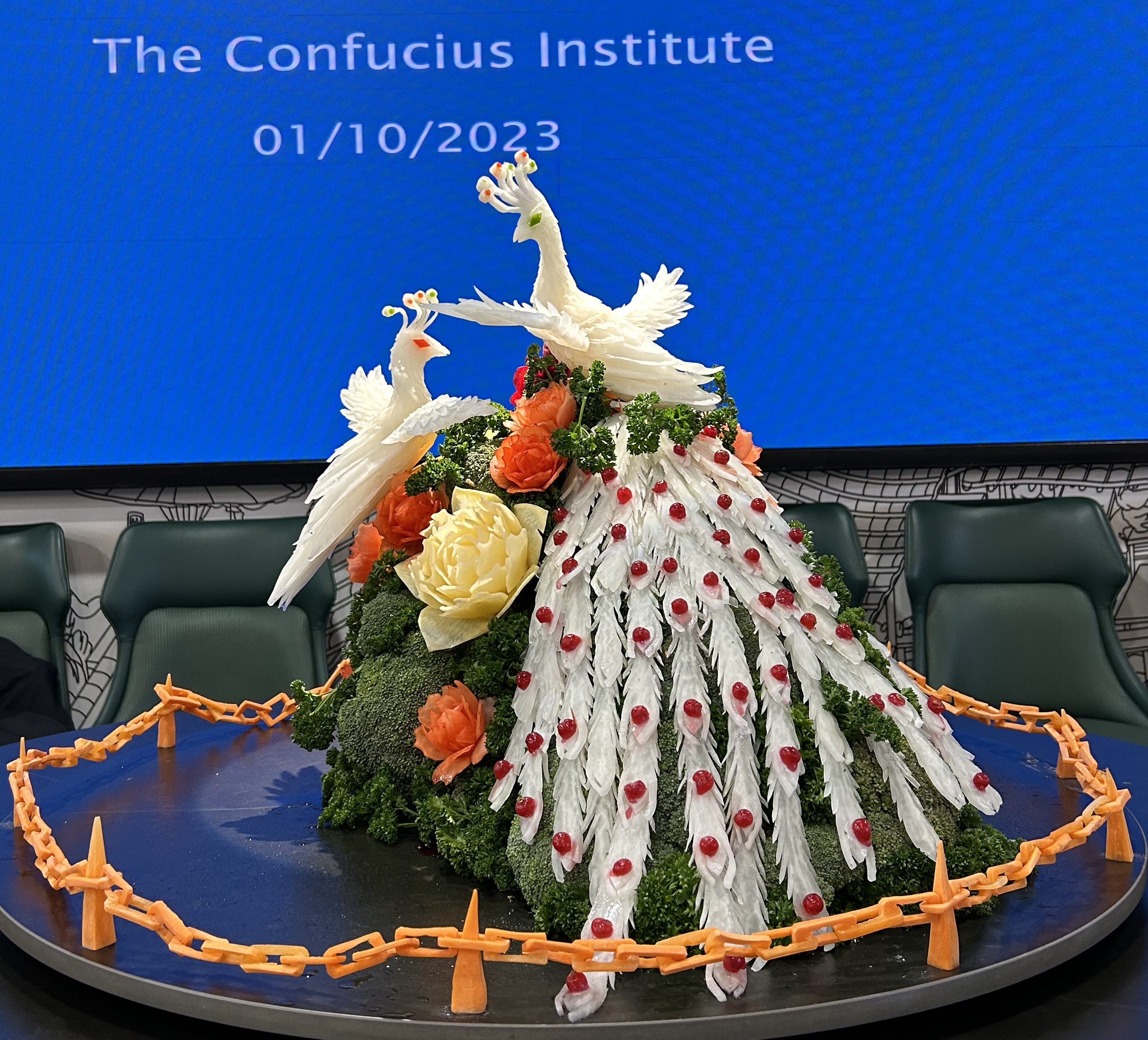 Ornate food carving of birds